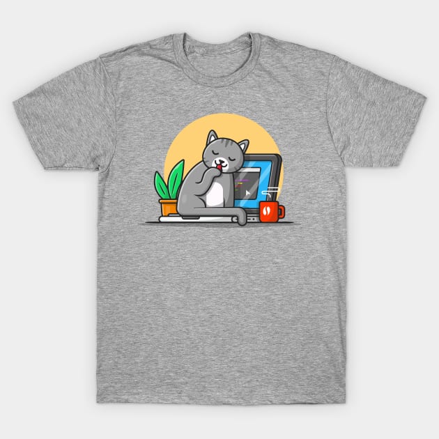 Cute Cat With Laptop Cartoon Vector Icon Illustration. Animal Technology Icon Concept Isolated Premium Vector T-Shirt by Catalyst Labs